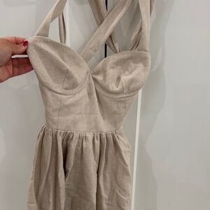 Meshki Linen Beige Mini Dress